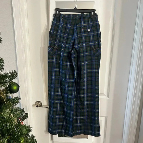 973 Opening Ceremony Plaid High Waisted Pearl Pants Size 0 Color Green Blue - Picture 4 of 4